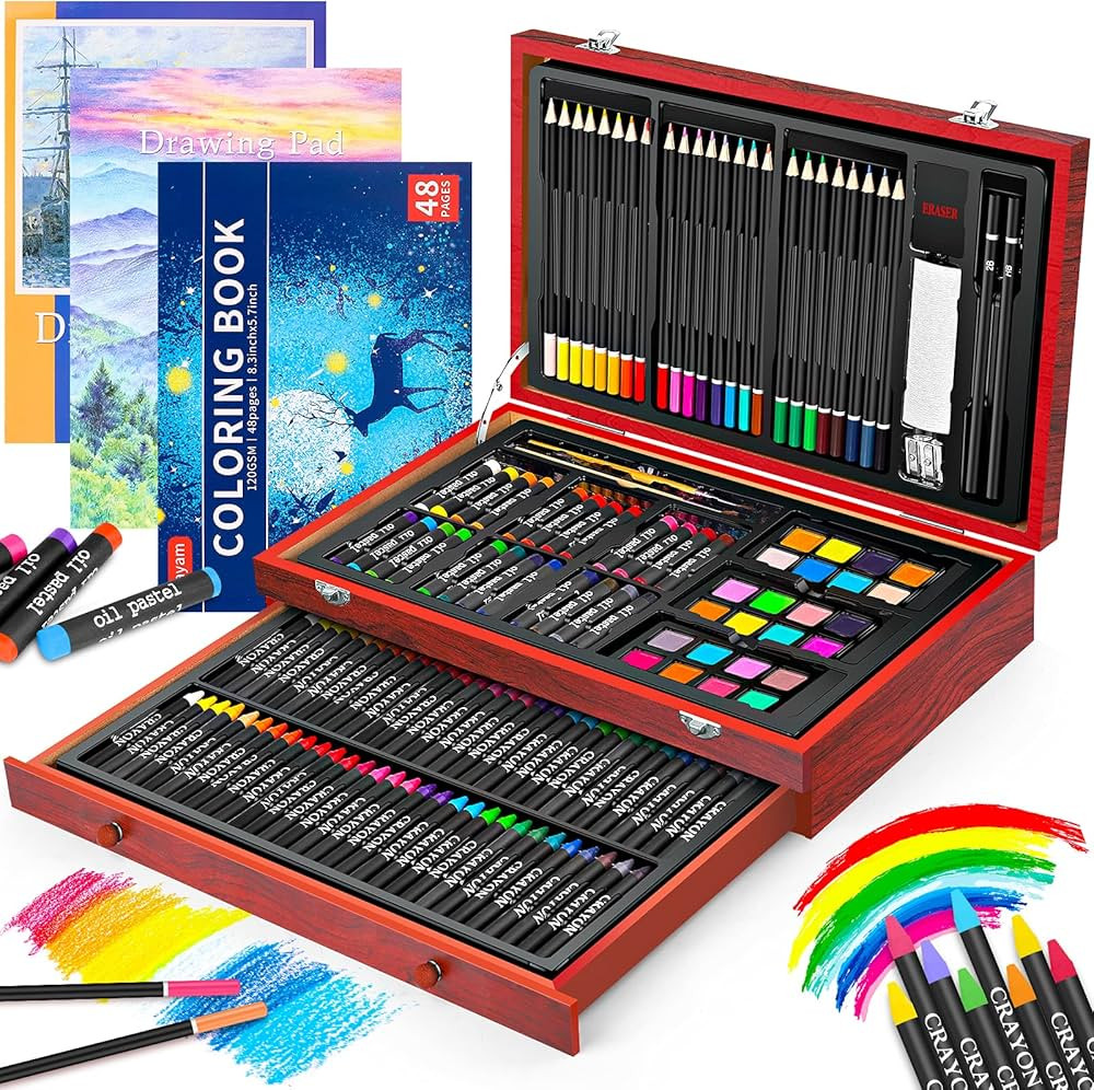 iBayam Art Supplies, 150-Pack Deluxe Wooden Art Set Crafts Drawing Painting Kit with 1 Coloring B... | Amazon (US)