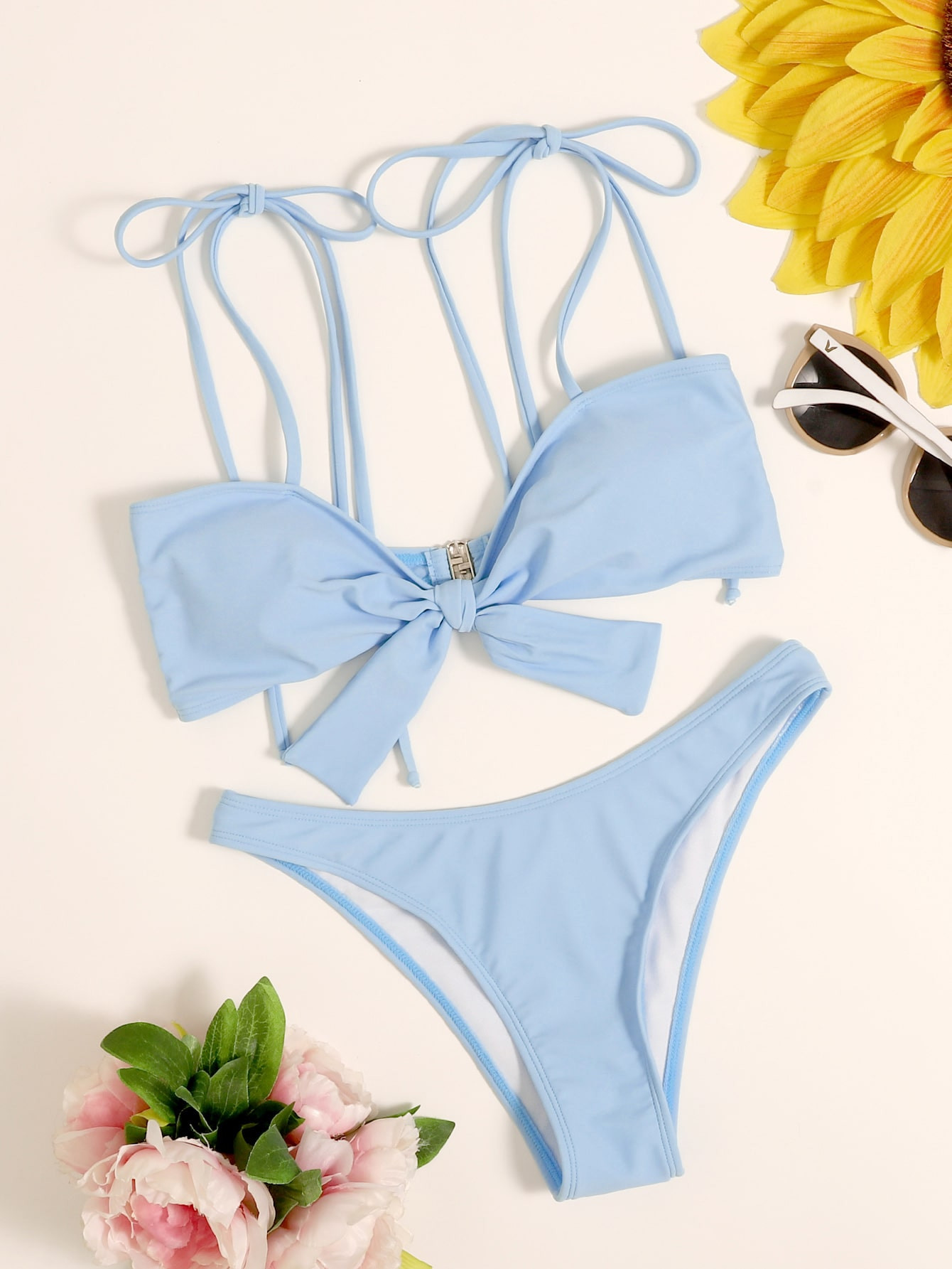 Knot Front Tie Shoulder Bikini Swimsuit | SHEIN