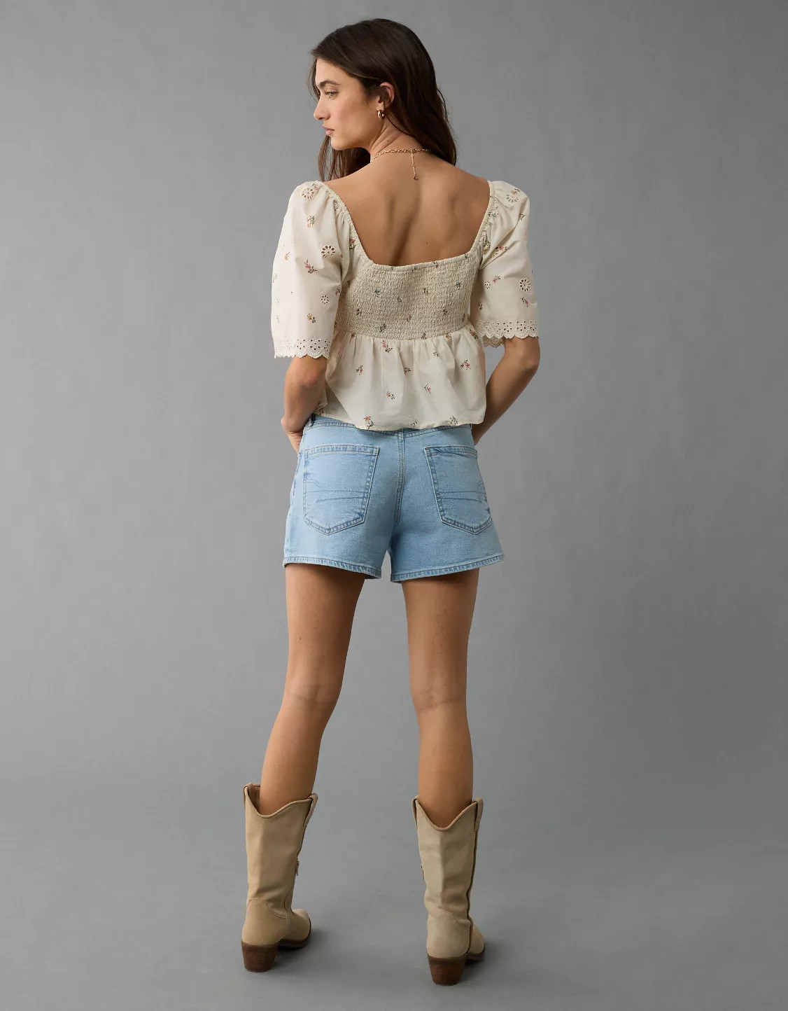 AE Flutter Sleeve Eyelet Babydoll Blouse | American Eagle Outfitters (US & CA)