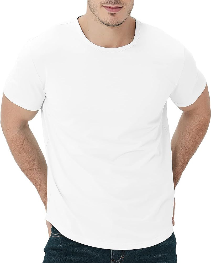 Men's Ultra Soft Bamboo Viscose T-Shirt Curve Hem Lightweight Cooling Short/Long Sleeve Casual Ba... | Amazon (US)