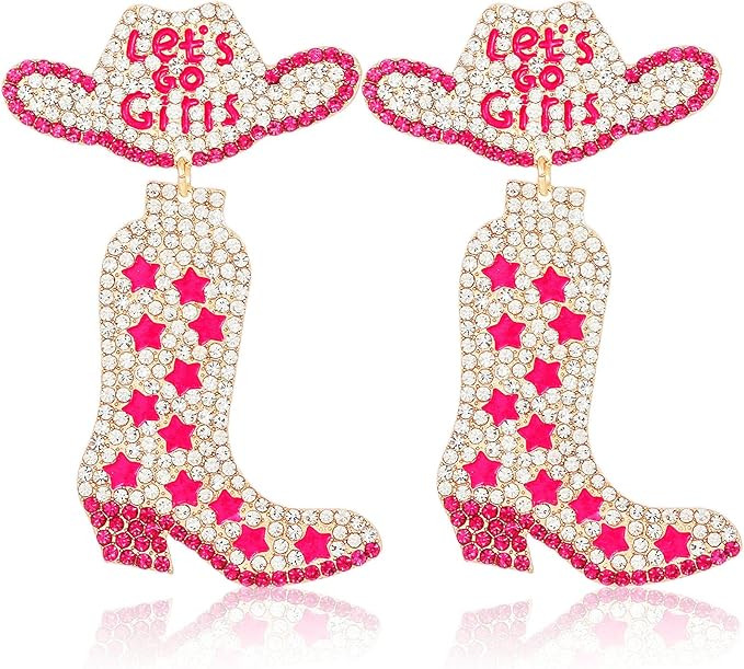 BOBOWINGS Western Cowgirl Earrings for Women Full Rhinestone Drops of Oil Cowboy Boots and Hat Go... | Amazon (US)