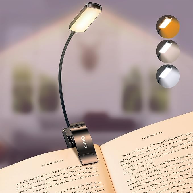 Gritin 9 LED Rechargeable Book Light for Reading in Bed -Eye Caring 3 Color Temperatures,Stepless... | Amazon (US)