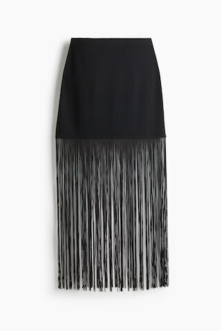 H & M - Fringe-trimmed skirt - Black | H&M (UK, MY, IN, SG, PH, TW, HK)