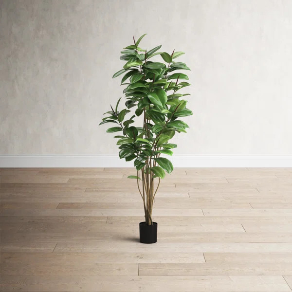 Potted Artificial Green Rubber Tree | Wayfair North America