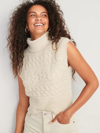 Sleeveless Cropped Cozy Plush-Yarn Cable-Knit Turtleneck Sweater for Women | Old Navy (US)