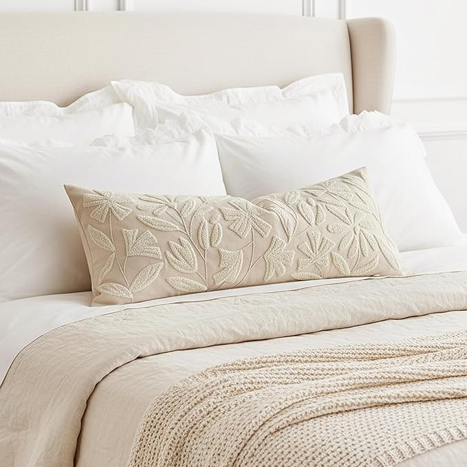 BlissBlush 14x36 Lumbar Pillow Cover for Bed, Rectangular Decorative Long Throw Pillowcase, Embro... | Amazon (US)