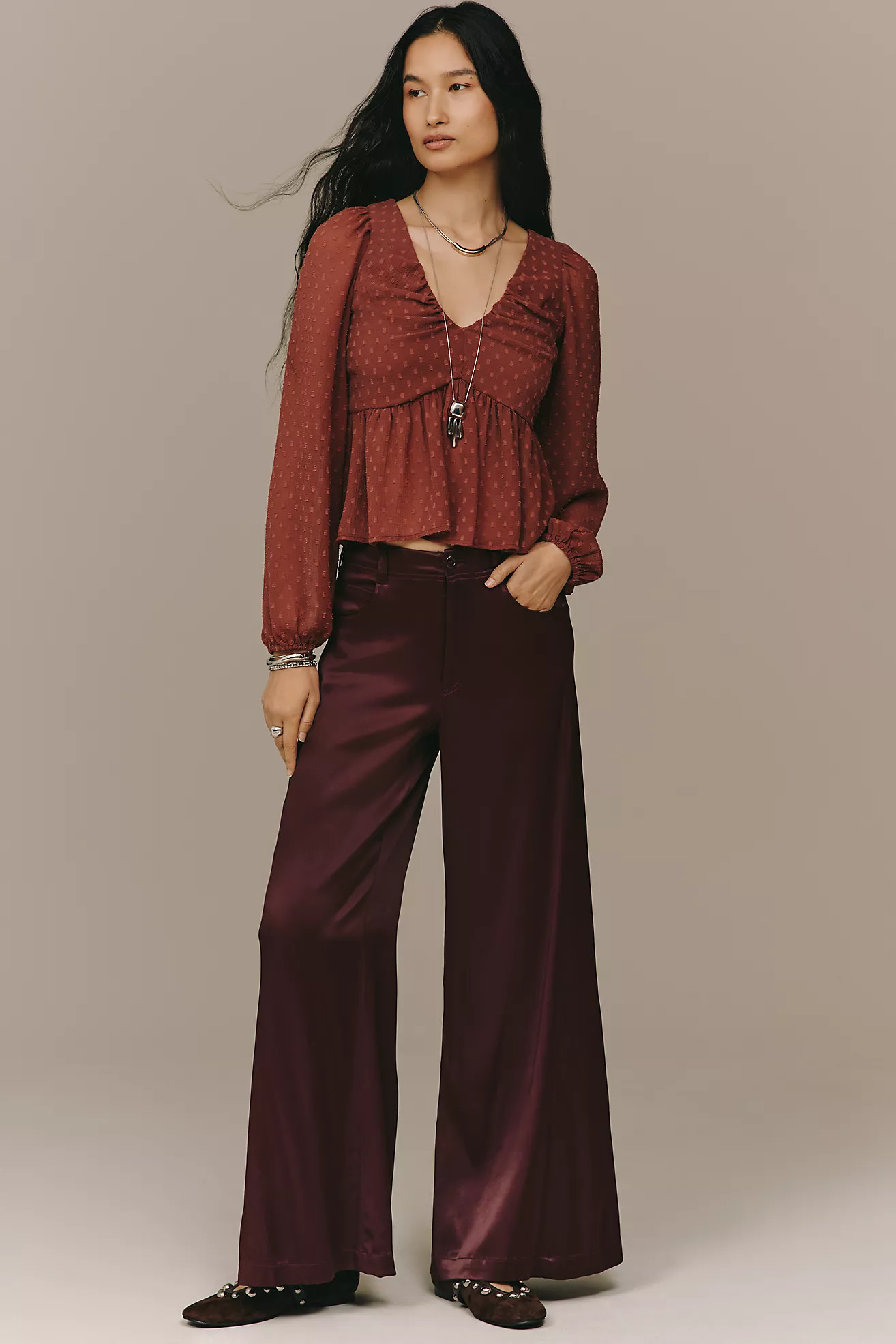 The Adi Silky Mid-Rise Flare Pants by Pilcro | Anthropologie (US)