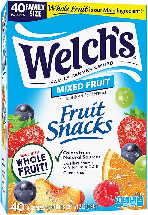 Welch's Fruit Snacks, Mixed Fruit Snack Box, Stocking Stuffers, Gluten Free, 0.8oz Snack Packs (P... | Amazon (US)