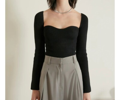 Pixie Market Chiara Black Knit Bustier  Long Sleeve Top  Medium  | eBay | eBay UK