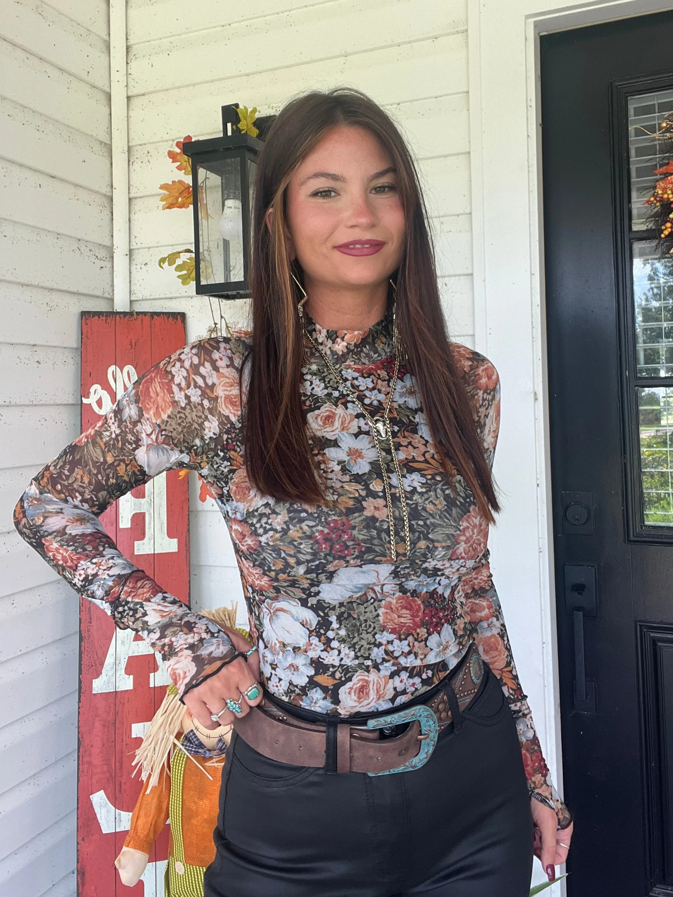 Floral Mesh Long Sleeve Top | Willow Boutique