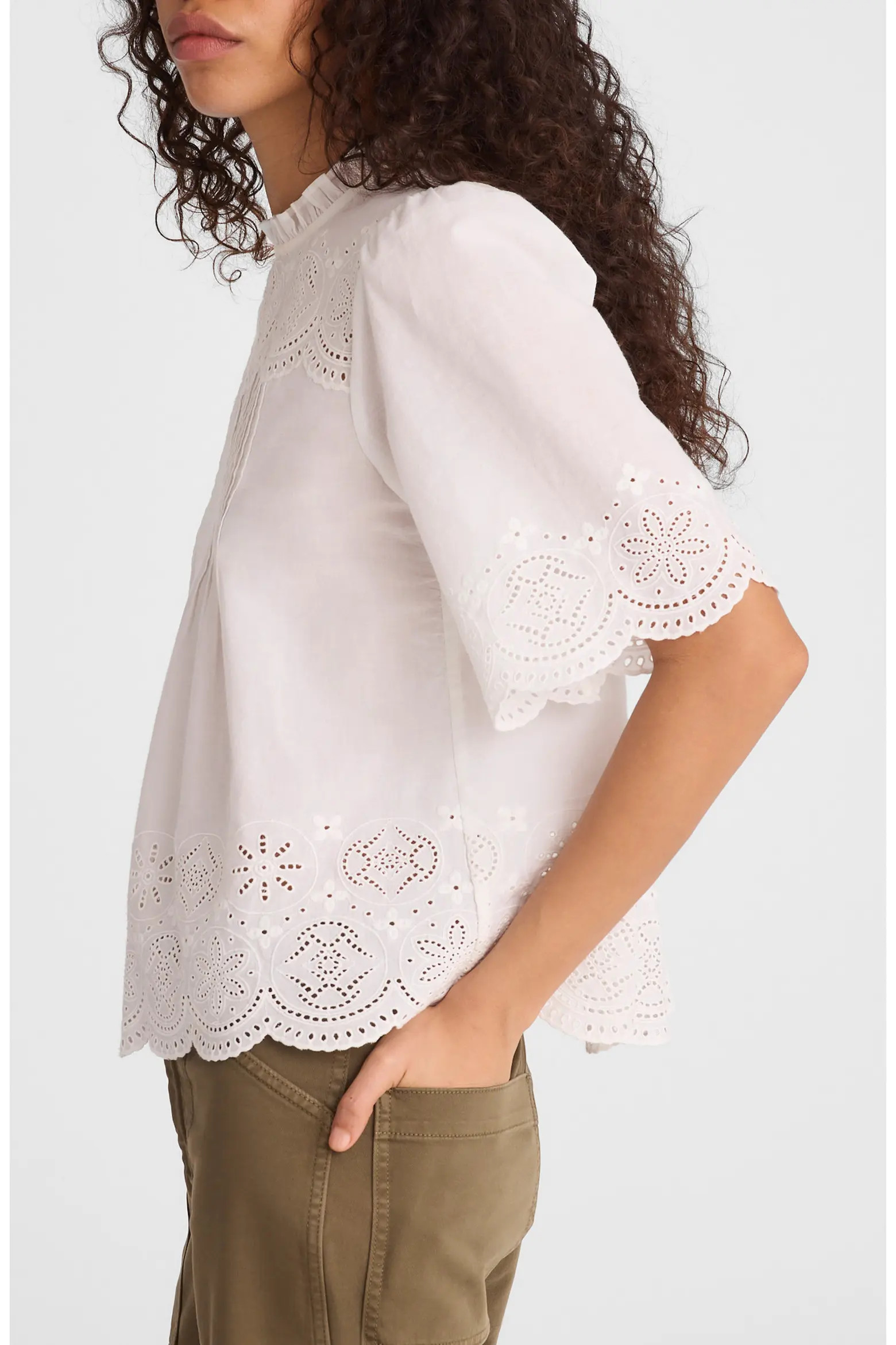 Madewell Embroidered Pintuck High Neck Cotton Voile Top (Women) | Nordstrom | Nordstrom