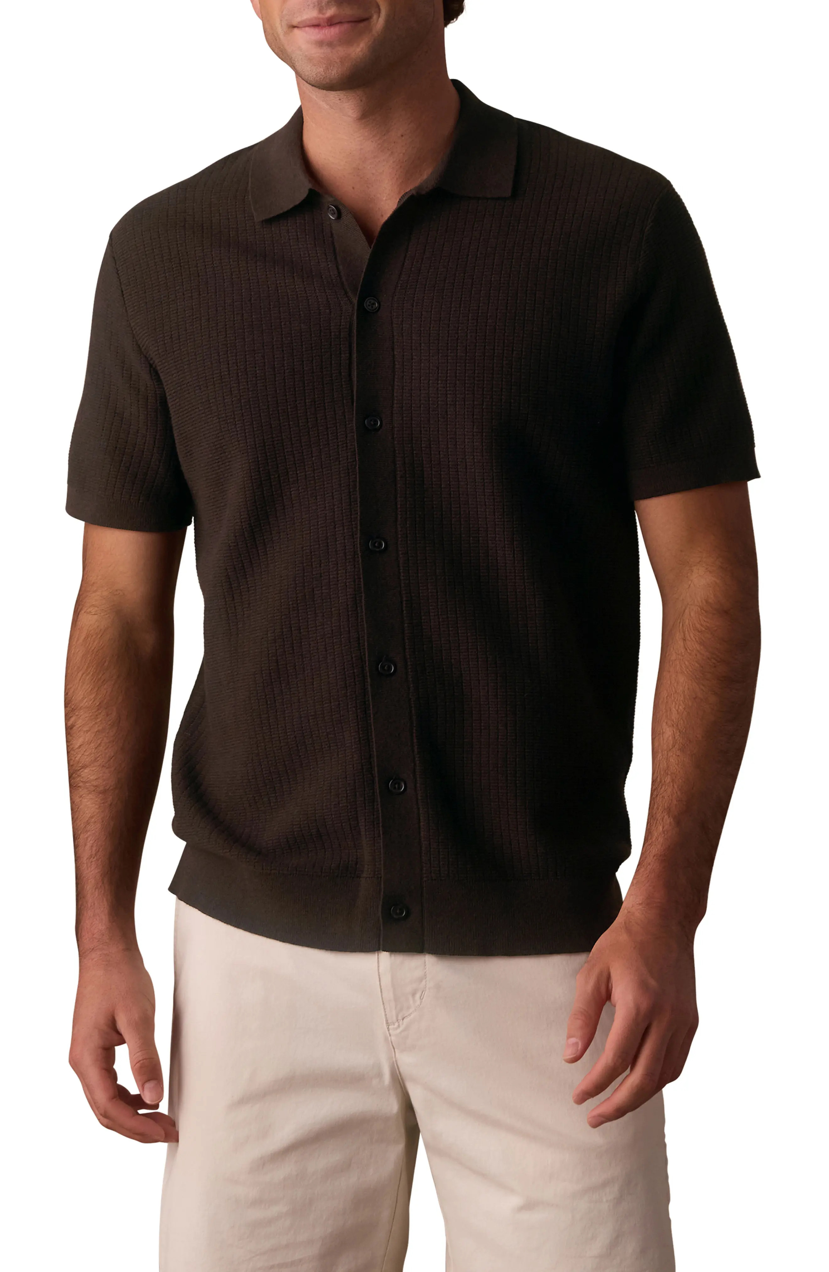 The Normal Brand BreezeKnit Short Sleeve Button-Up Shirt in Dark Brown at Nordstrom, Size Xx-Large | Nordstrom