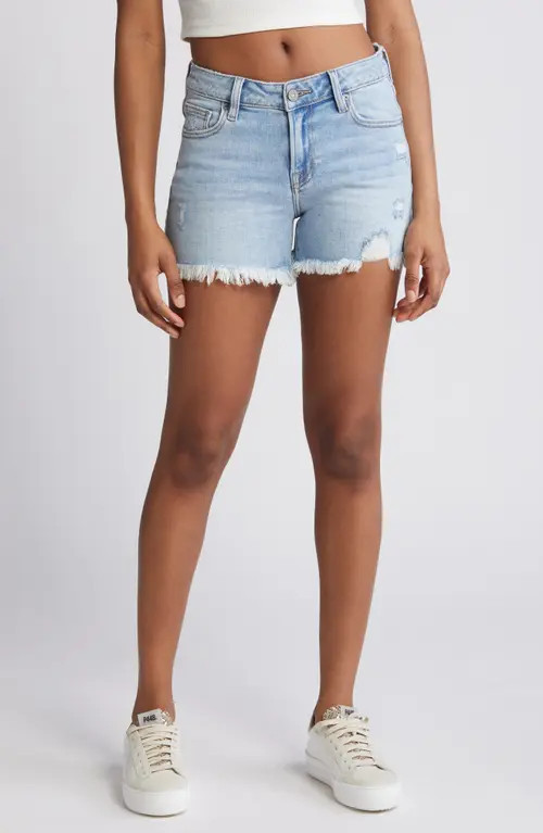 HIDDEN JEANS Frayed Low Rise Denim Shorts in Medium Wash at Nordstrom | Nordstrom