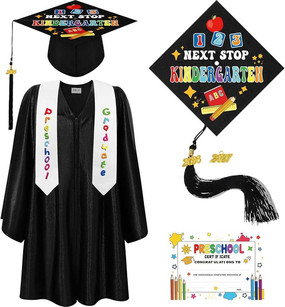Bokon 4 Pcs 2026 Kindergarten Preschool Graduation Cap and Gown with Tassel Graduation Stole and ... | Amazon (US)