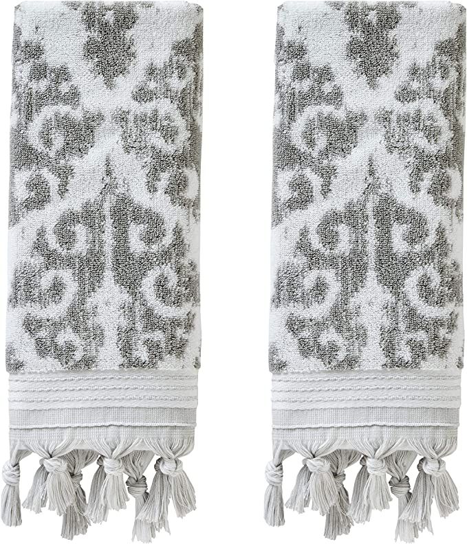 SKL Home Mirage Fringe 100% Turkish Cotton Hand Towel Set, Gray | Amazon (US)