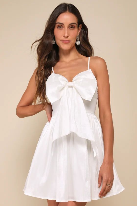 White Oversized Bow Sleeveless Mini Dress | Mini White Dress | Midsize White Dress | Lulus