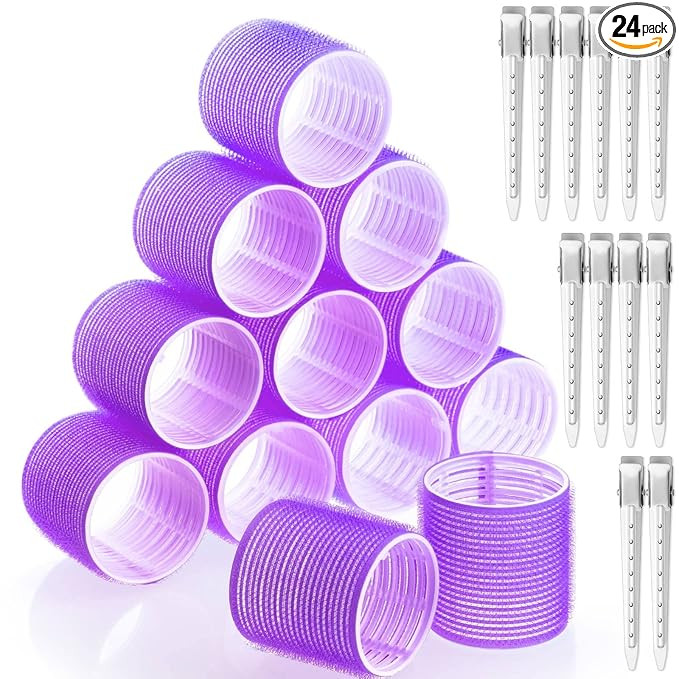 Jumbo Hair Curlers Rollers, 12Pcs Hair Roller Curlers Self Grip Holding Rollers with12 Stainless ... | Amazon (US)