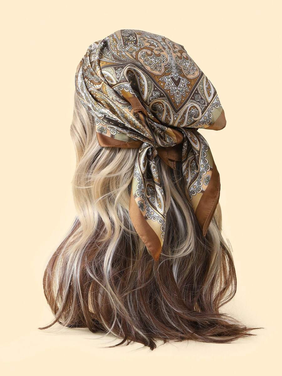 1pc Ladies' Vintage British Palace Style Silk Scarf, Fall/Spring Accessory, Geometric Pattern Pri... | SHEIN