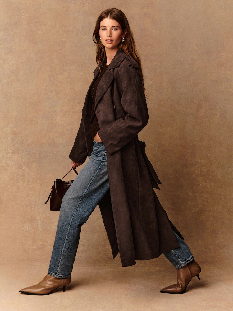 Chocolate Brown Faux Suede Trench Coat | Next EU