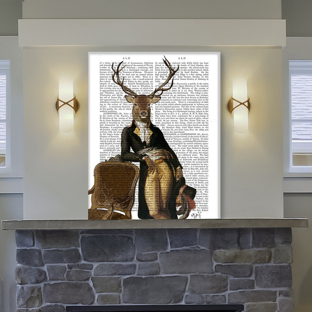 Deer Print Deer & Chair Deer Illustration - deer in suit elegant deer print gift for husband gift... | Etsy (US)