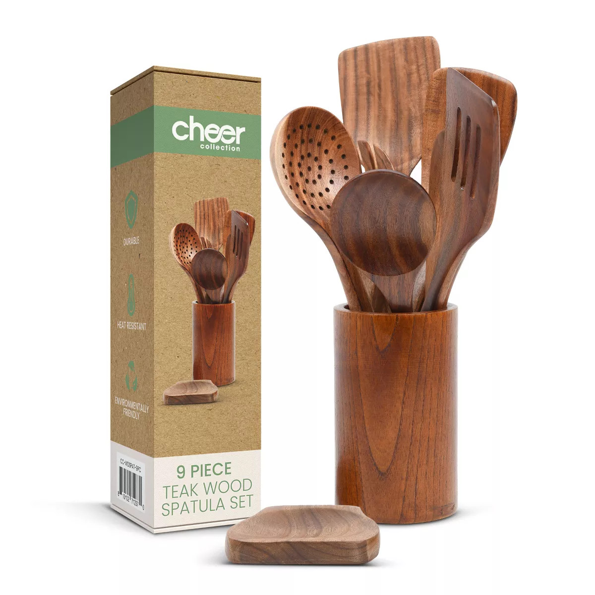 Cheer Collection 9 Piece Deluxe Wooden Utensils Set with Holder and Spoon Rest | Target