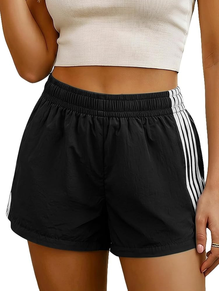 MakeMeChic Women's Striped Summer Shorts Workout Running Shorts Mini Micro Sweat Track Shorts Gym... | Amazon (US)
