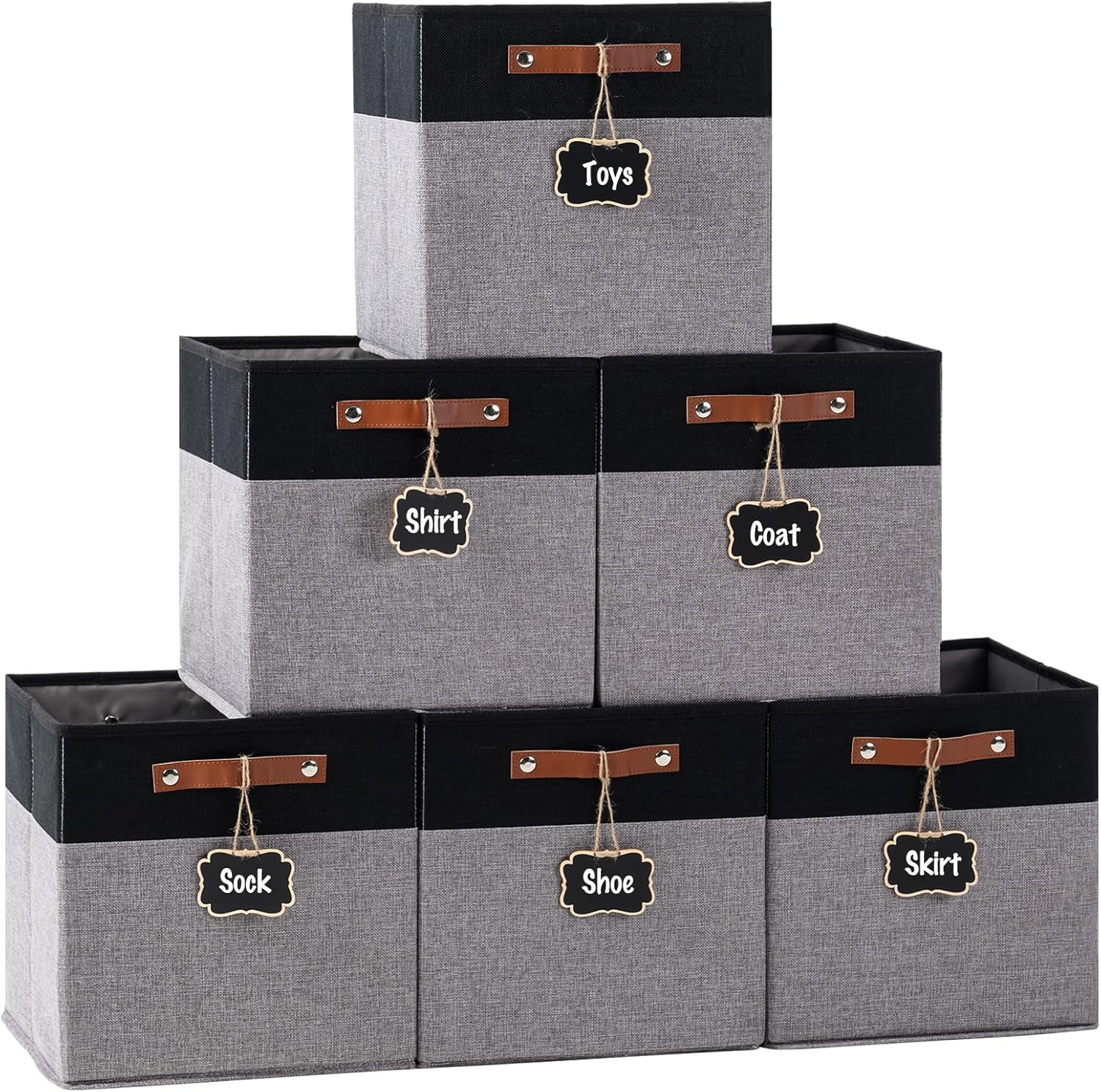 AUSSIY 13 inch Cube Storage Bin with Labels, Strong Fabric Collapsible Storage Bins with Handles,... | Amazon (US)