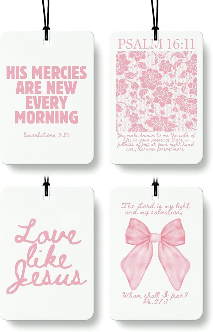 Pink Christian Car Air Freshener 4 Pcs, Girly Pink Bow Floral Religious Hanging Air Freshener for... | Amazon (US)
