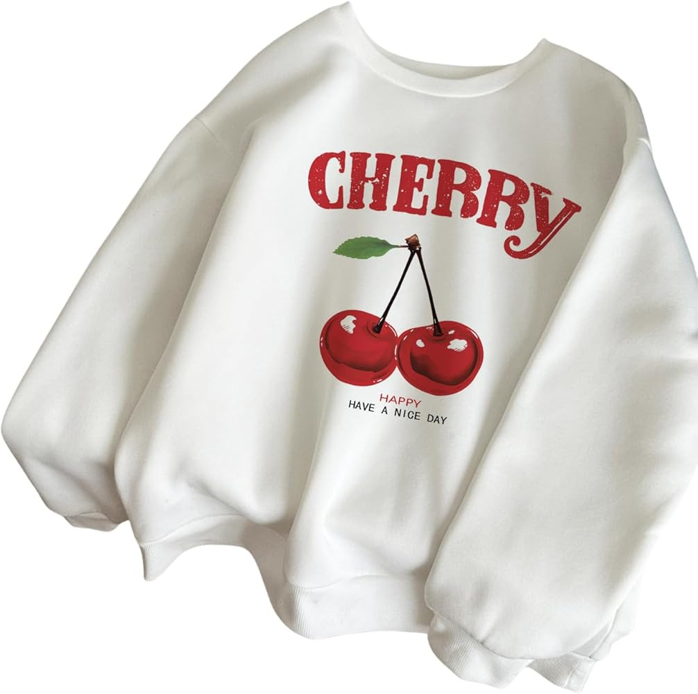 SHENHE Women's Cute Cherry Print Oversized Sweatshirt Graphic Crewneck Long Sleeve Pullover Top | Amazon (US)