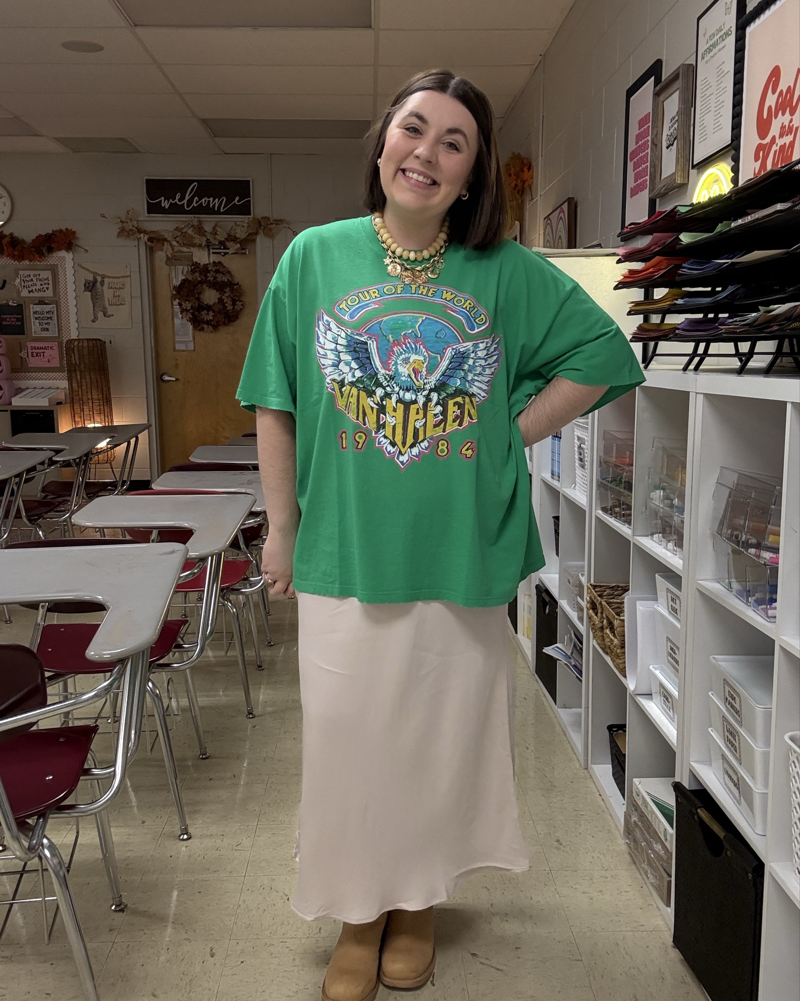 Monday OOTD

Loving a slip skirt with an oversized graphic tee right now. I also can’t wait to style this skirt later in fall and winter with a big chunky sweater!