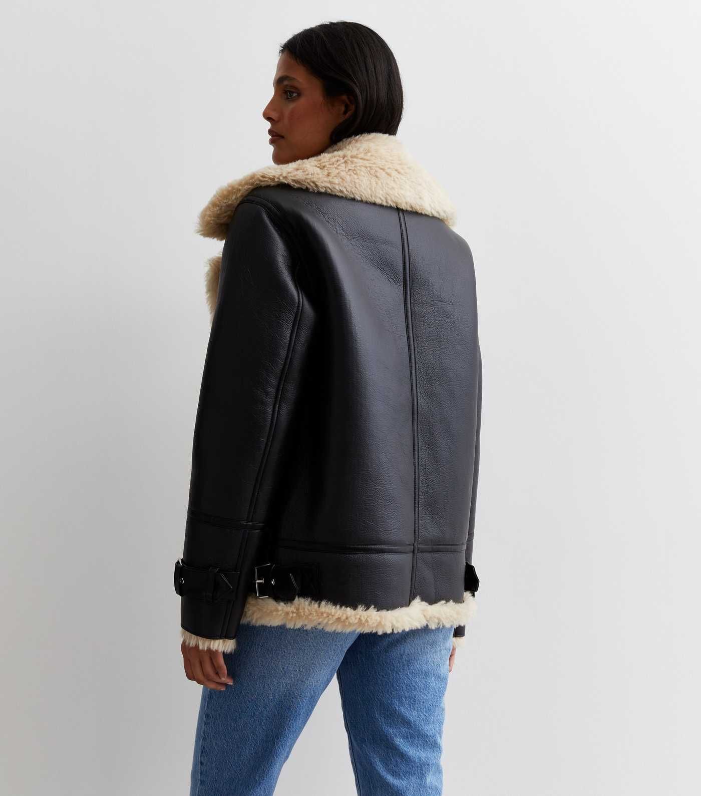 Black Leather-Look Faux Fur Trim Aviator Jacket
						
						Add to Saved Items
						Remove from... | New Look (UK)