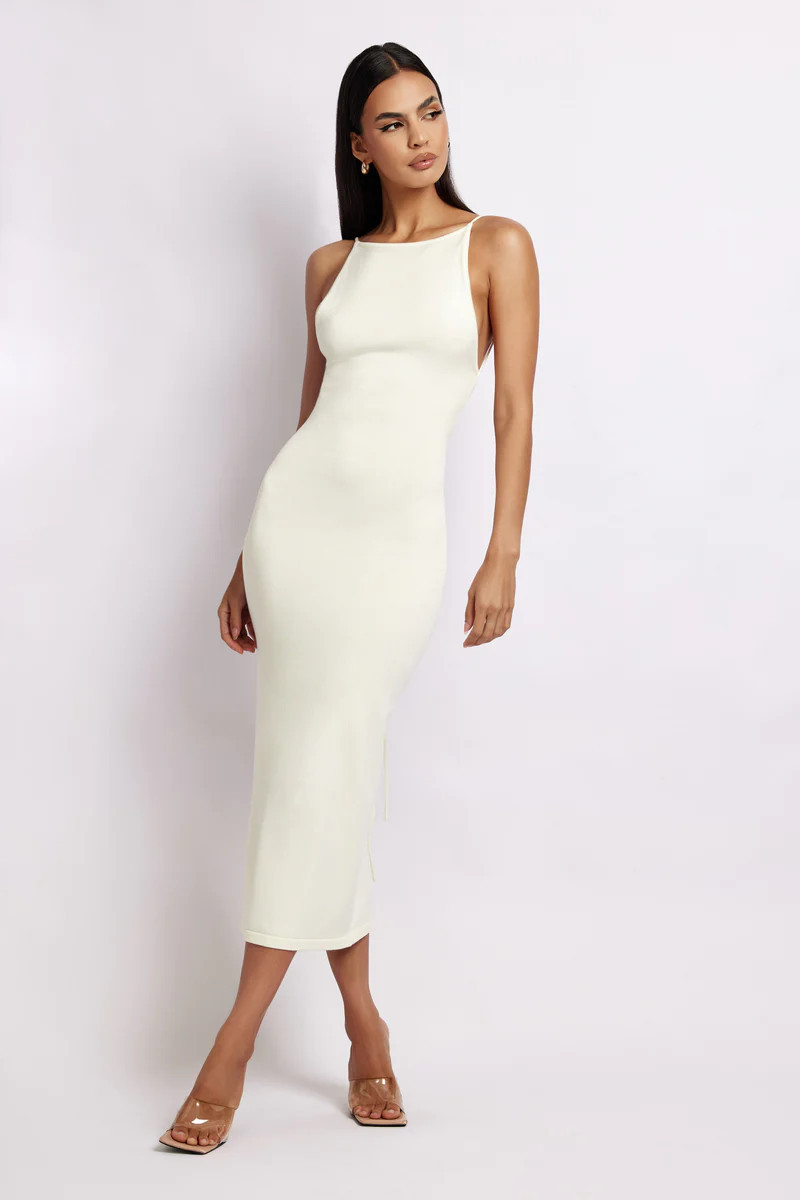 Kelly Cross Back Square Neck Dress - White | MESHKI US