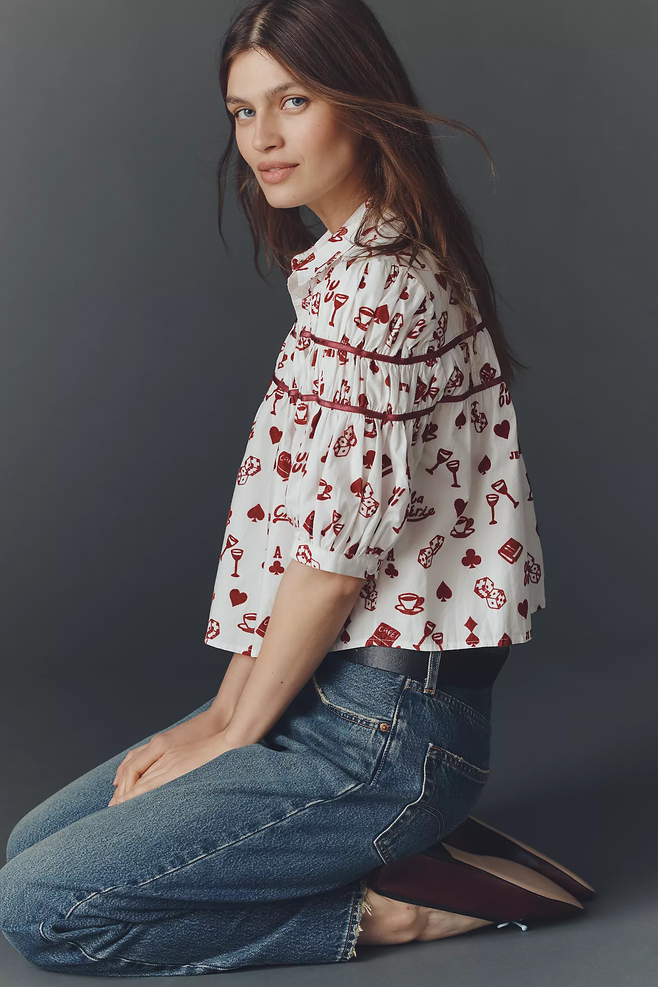 The Leandra Flocked Shirred Yoke Blouse by Maeve | Anthropologie (US)