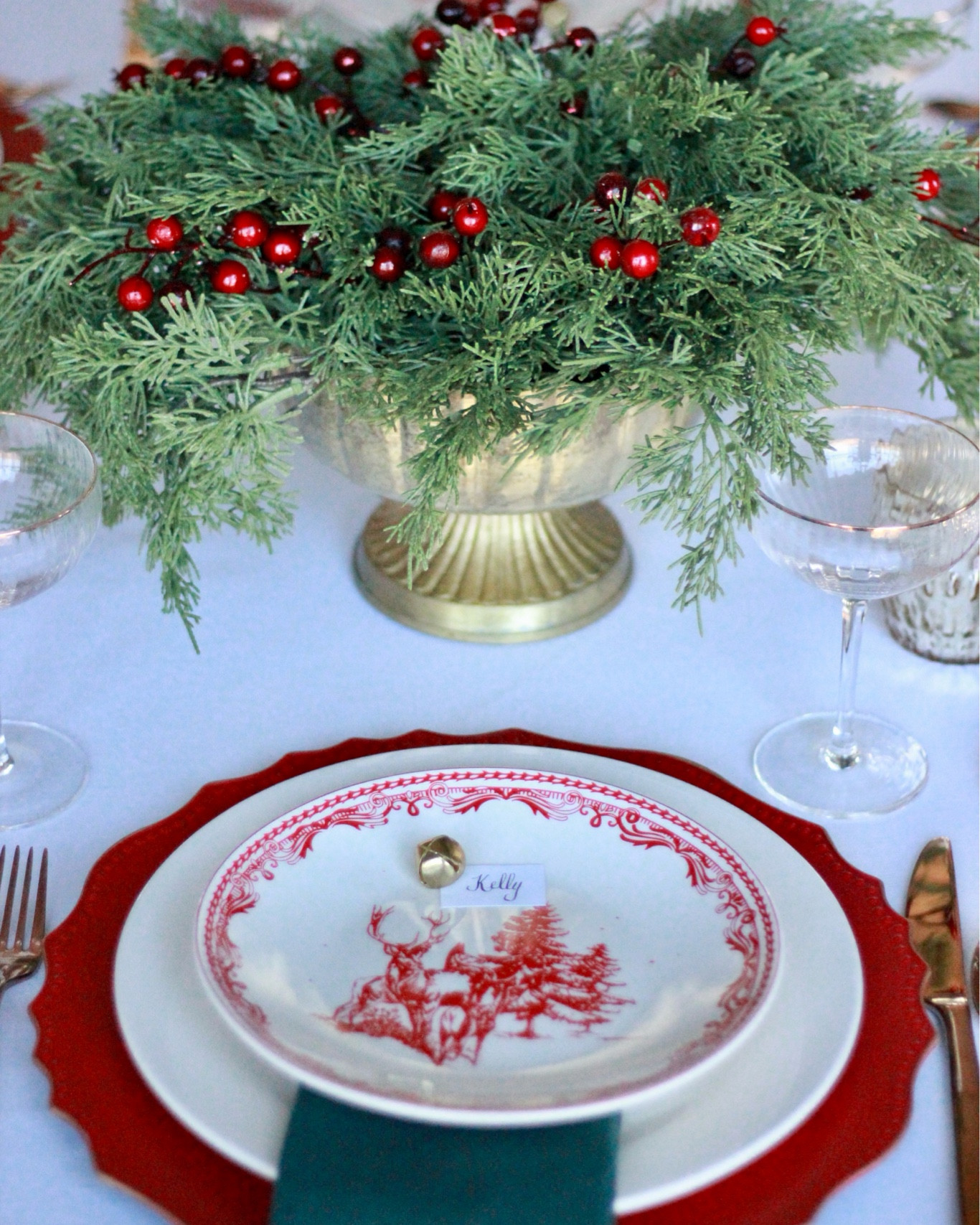 Classic Christmas round table setting  

#LTKSeasonal #LTKHoliday #LTKHome