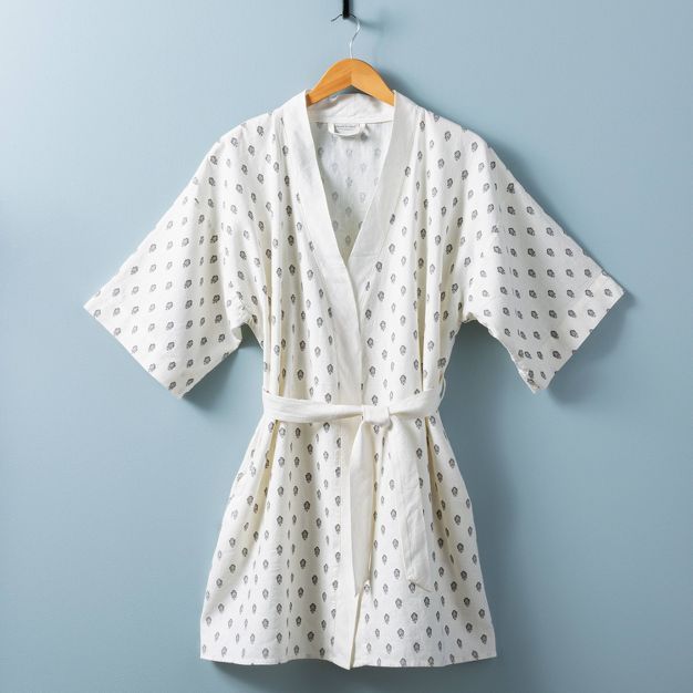 Women's Floral Print Robe White/Gray - Hearth & Hand™ with Magnolia | Target