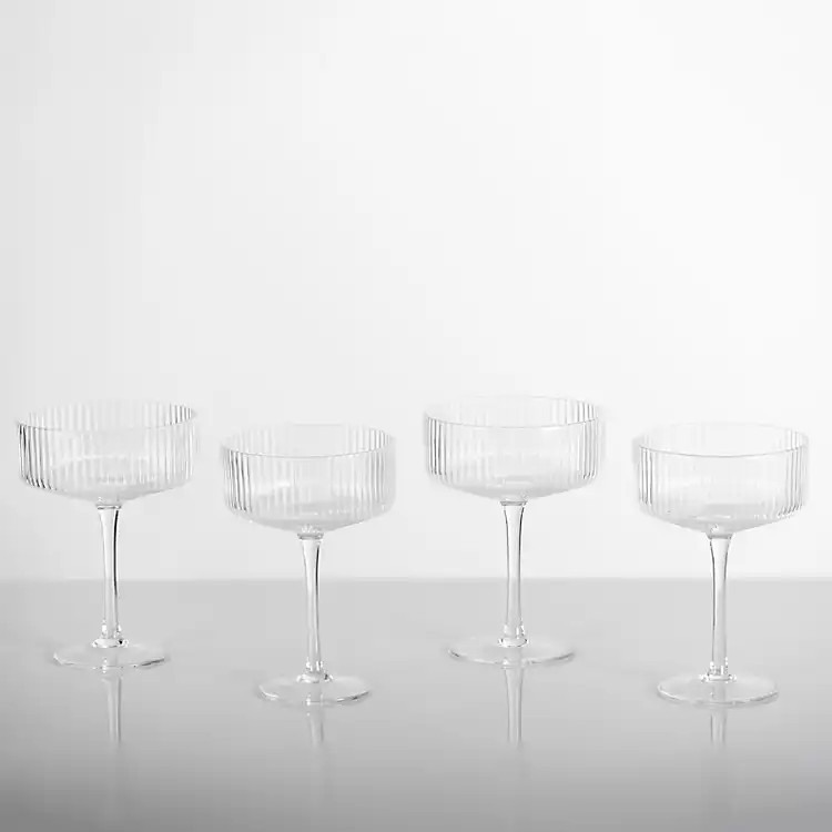 Linear Ribbed Coupe Wine Glasses, Set of 4 | Kirkland's Home