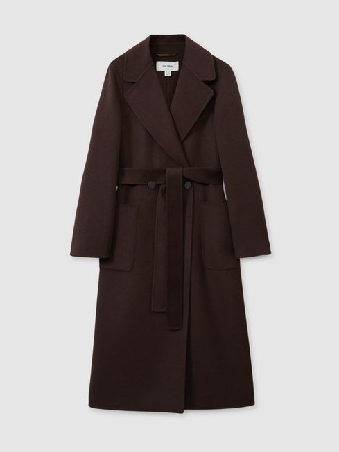 Wool Blend Double Breasted Blindseam Coat in Chocolate | Reiss UK