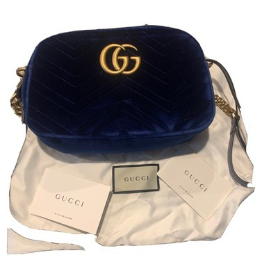 GUCCI Cobalt Blue GG Marmont Velvet Small Shoulder Crossbody Bag | eBay US