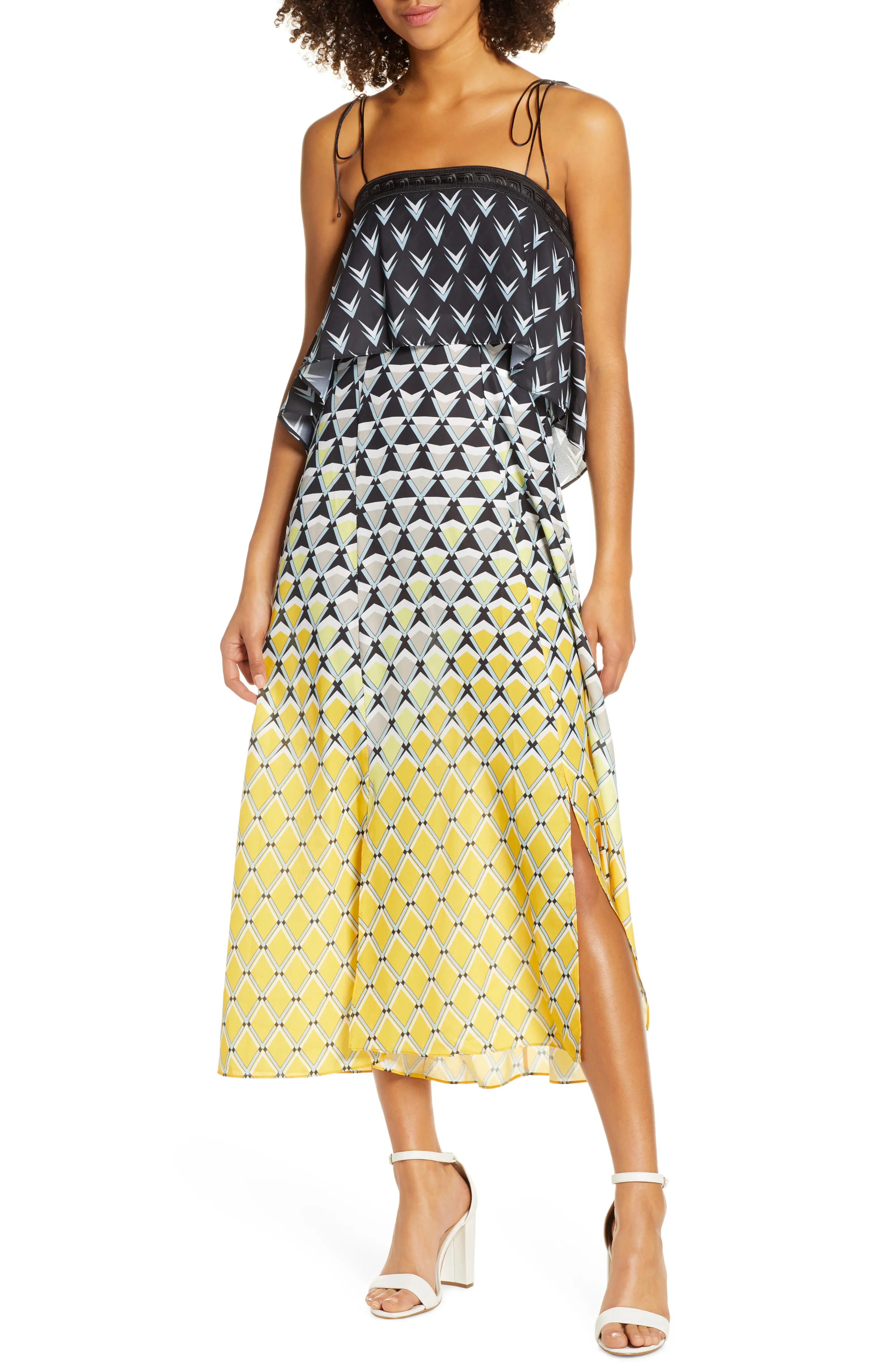 Frenta Ombré Geo Print Popover Midi Sundress | Nordstrom