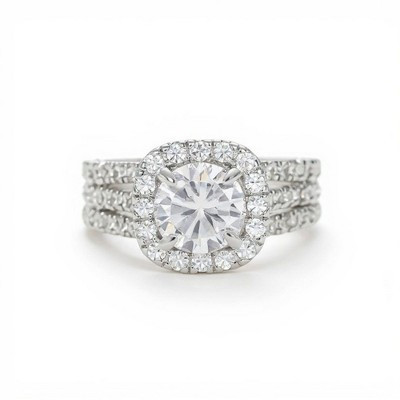 Anna-Kaci Women's Cushion Halo Engagement Ring with Round Cut Center Stone and Triple Band Design - Silver | Target