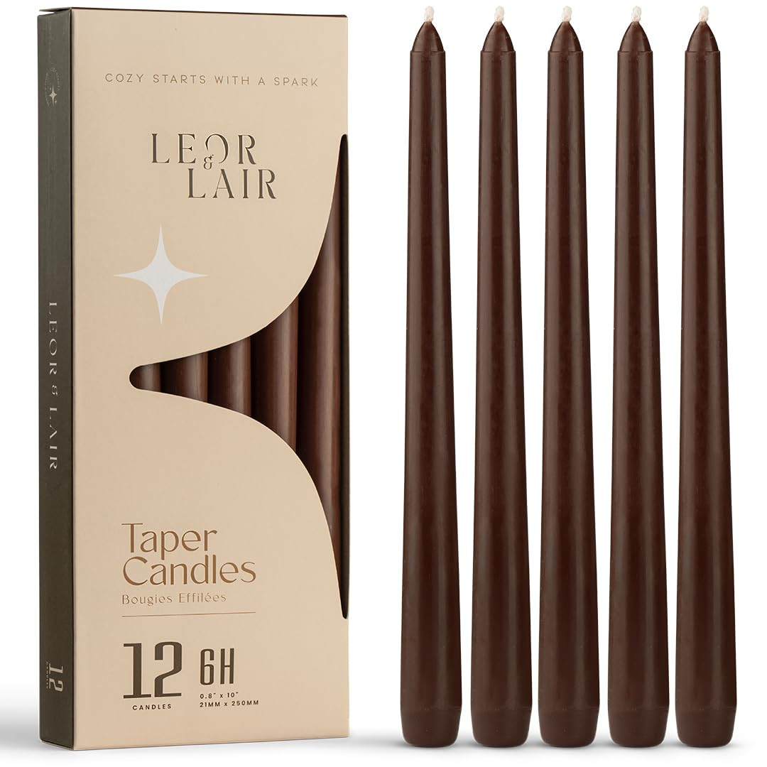 Leor & Lair Brown Taper Candles - 12 Pack 10" Brown Candlesticks - Unscented Long Burning Candle ... | Amazon (US)