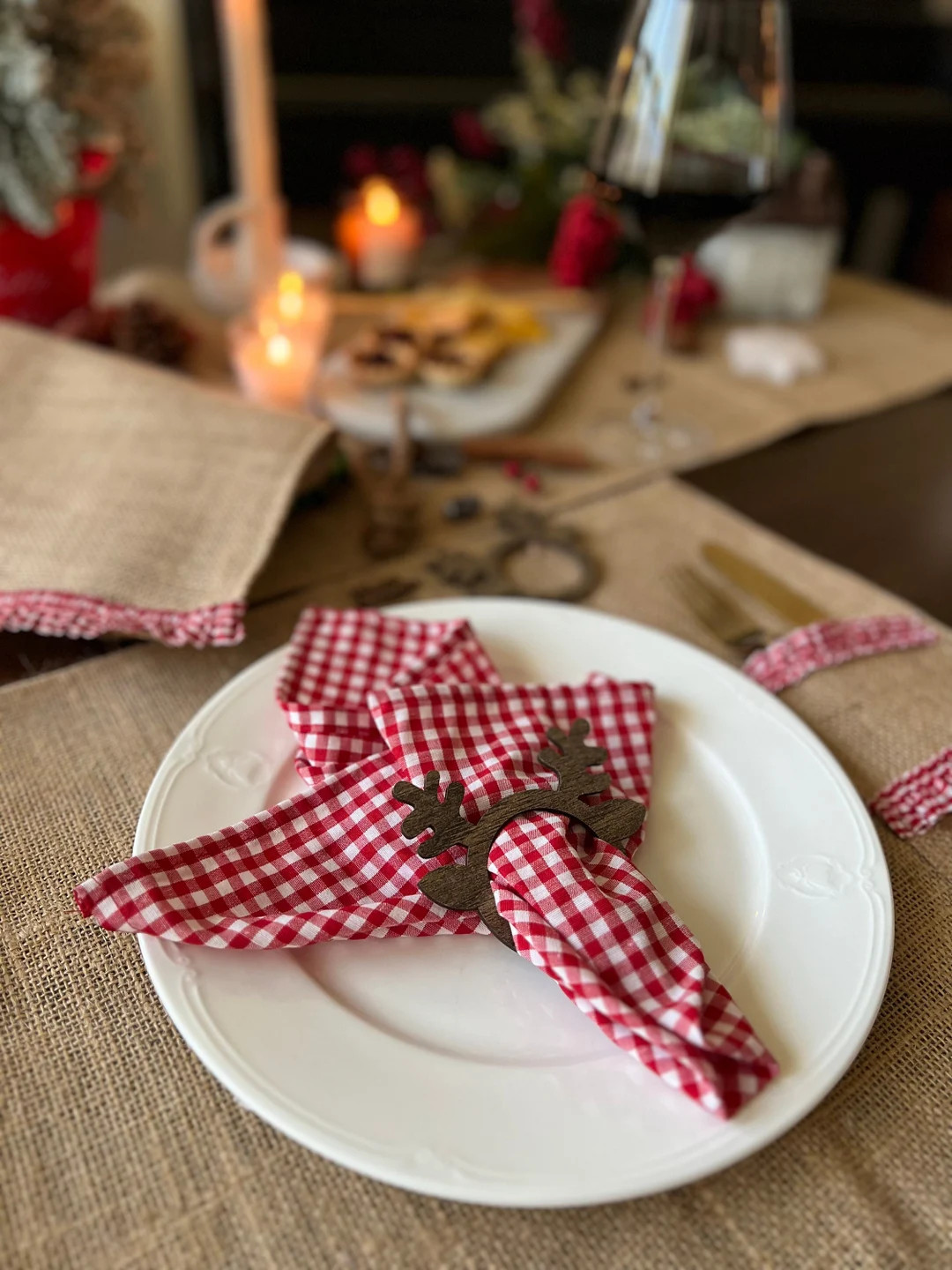Red & White Checked Gingham Cloth Napkins Set of 4 for Christmas Dinner Table, Napkin Ring - Etsy | Etsy (US)