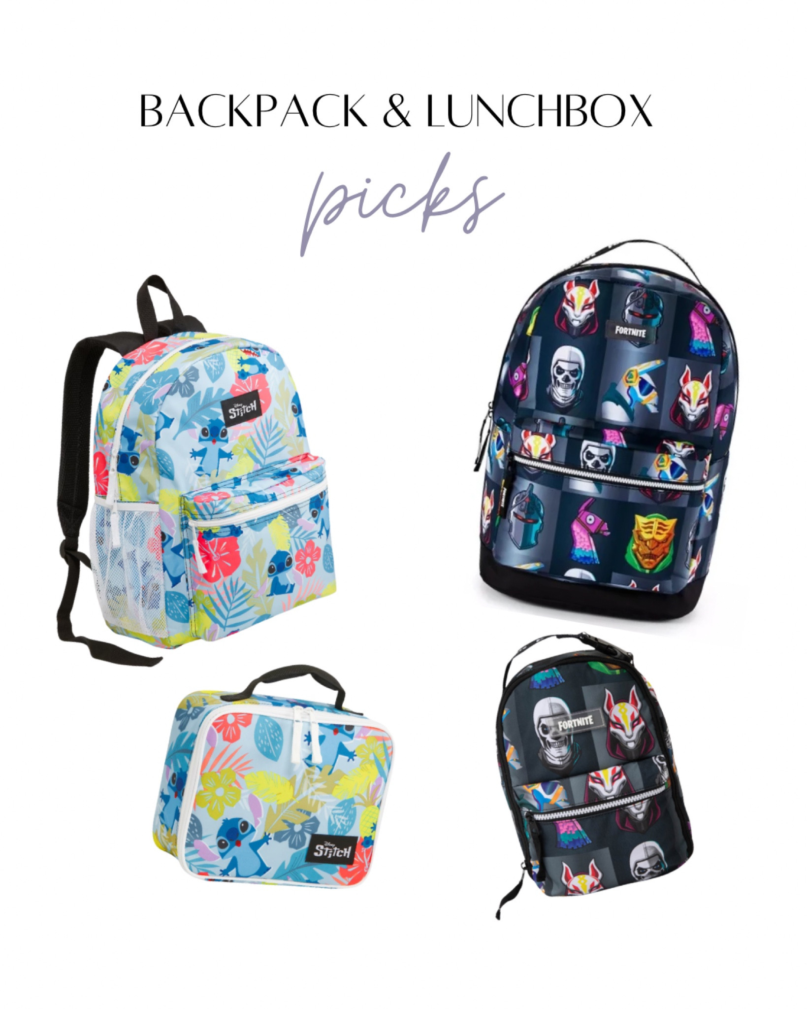 Our backpack picks for this school year! Stitch backpack and lunchbox. Fortnite backpack and lunchbox. Gamer. Lilo and stitch. Old navy. Journeys. Kohls. 

#LTKKids #LTKFamily #LTKBacktoSchool