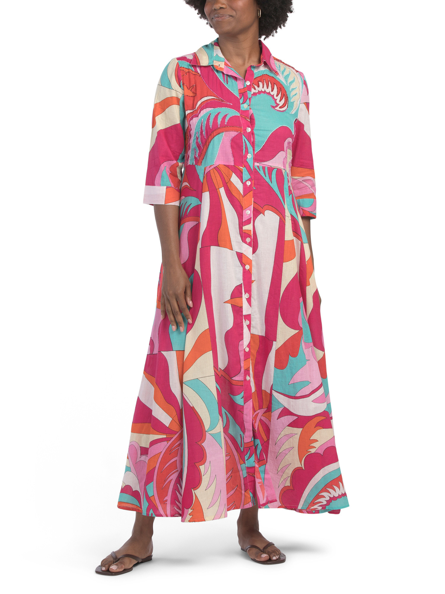 Abstract Print Long Sleeve Maxi Swim Cover-up Dress | TJ Maxx