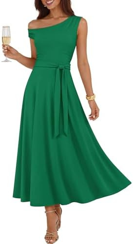 ZESICA Womens Summer One Shoulder Cocktail Maxi Dress 2026 Formal Sleeveless Flowy Wedding Guest ... | Amazon (US)