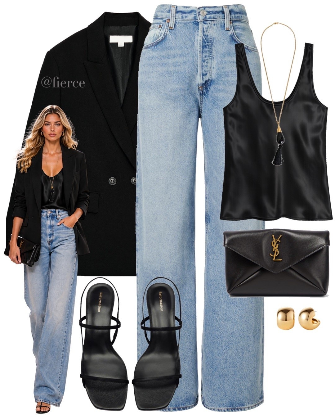 Black blazer blue jeans black silk top minimal heeled sandals

#LTKuk #LTKautumn #LTKeurope