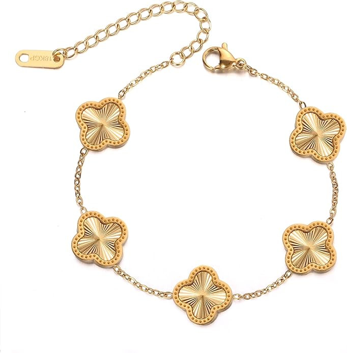 Four Leaf Clover Bracelet 18K Gold Plated Lucky Bracelets for Women Gold Bracelets White/Gold/Bla... | Amazon (US)