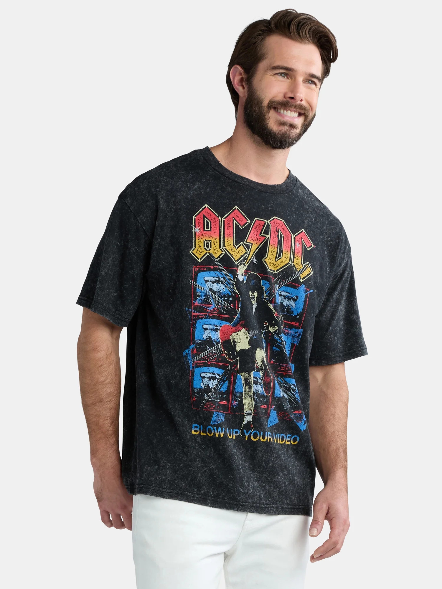 AC/DC Men's & Big Men's Mineral Wash Oversized Graphic Band Tee, Sizes XS-3XL | Walmart (US)