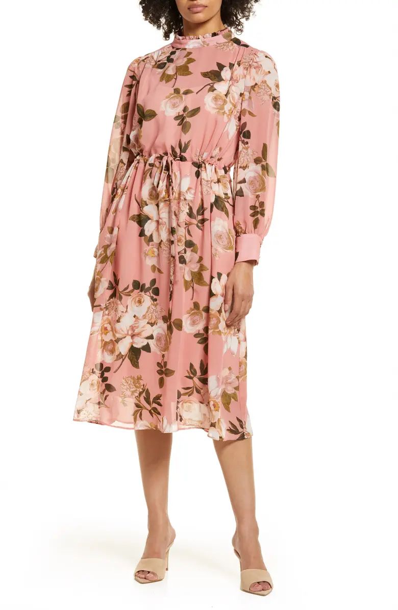 Floral Print Long Sleeve Blouson Midi Dress | Nordstrom