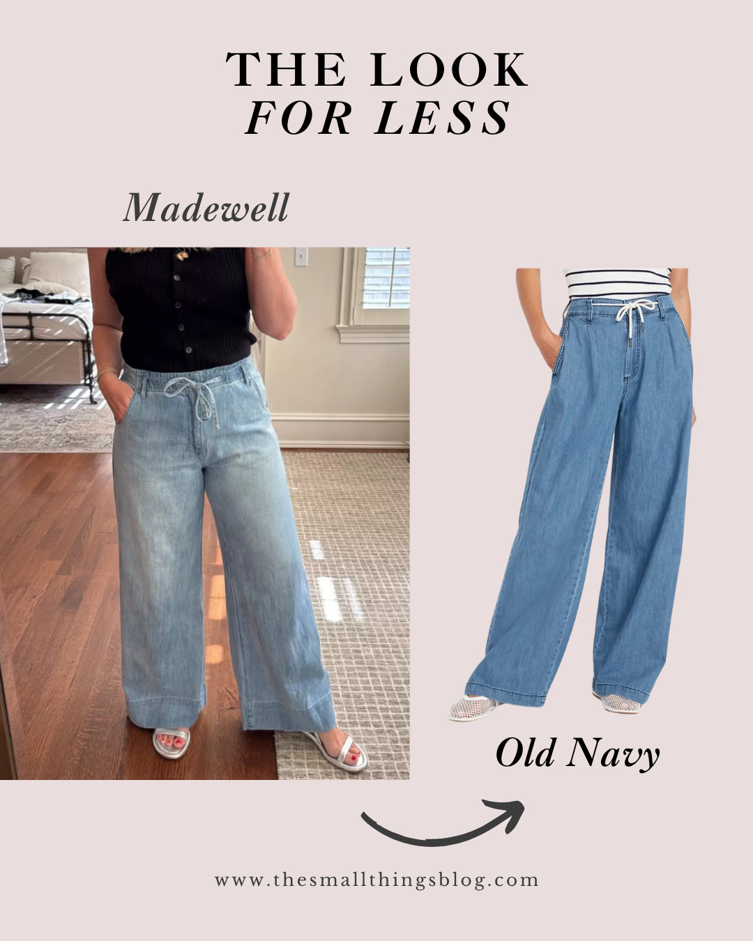 look for less, daily dupe, double take, old navy, madewell, drawstring jeans 

 

#LTKSummerEdit #LTKFindsUnder50 #LTKStyleTip